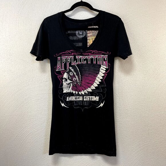 NWT Afflictions American Customs Roam Black American Flag Tee Sz S - Picture 1 of 2